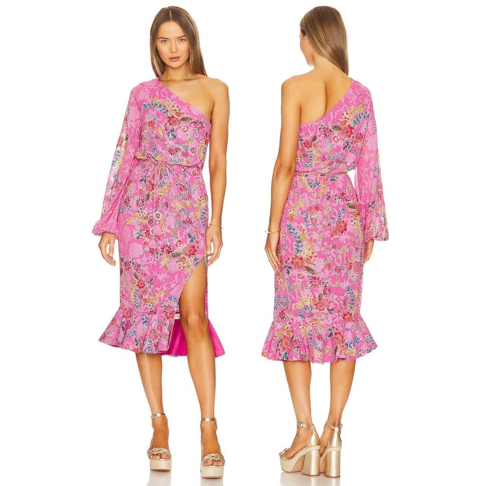 HEMANT & NANDITA Fiora Midi Dress Ruffle Hem Party Guest Boho Semi Formal XS